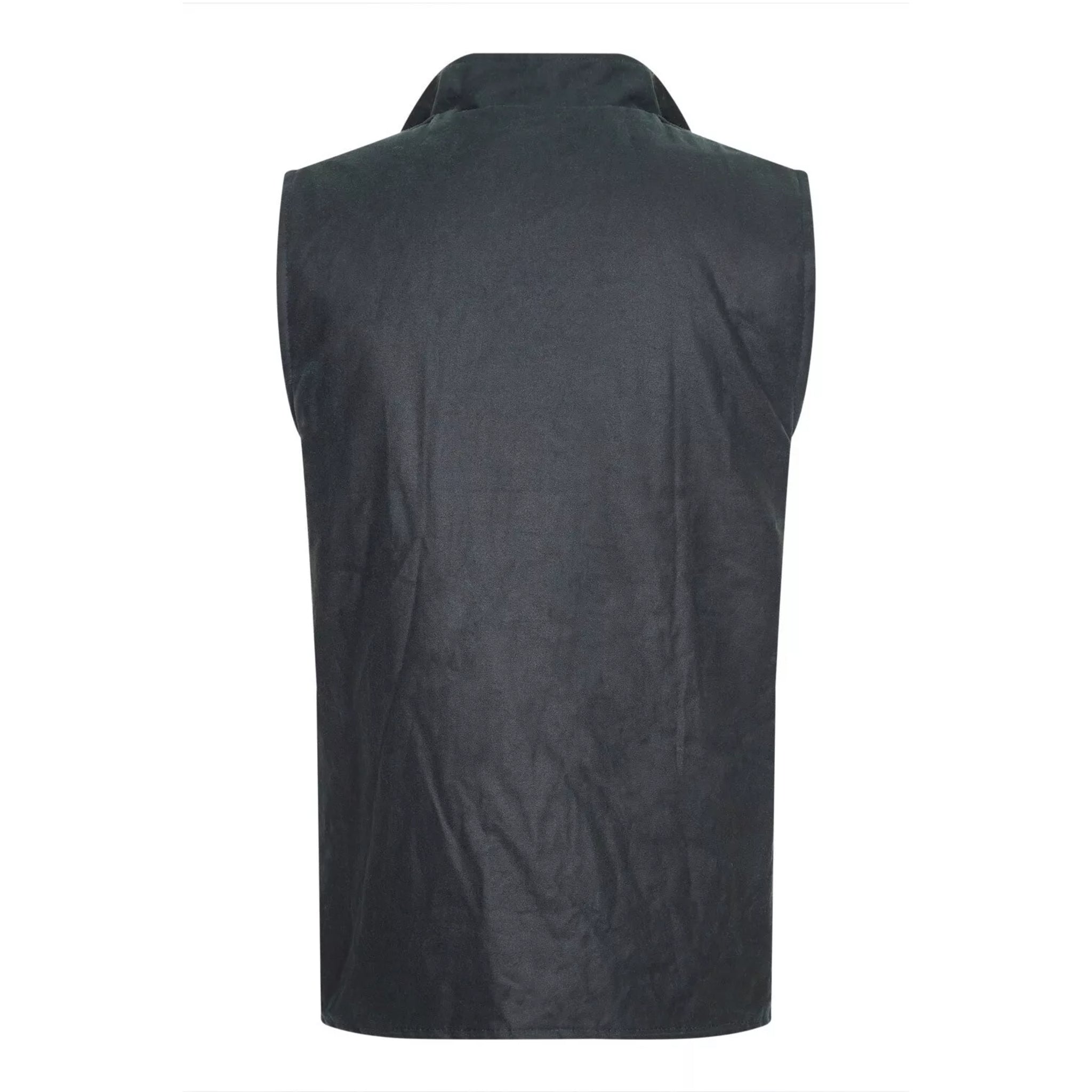 Men's Nicky Adams branded green waterproof wax waistcoat with multiple pockets and tartan lining